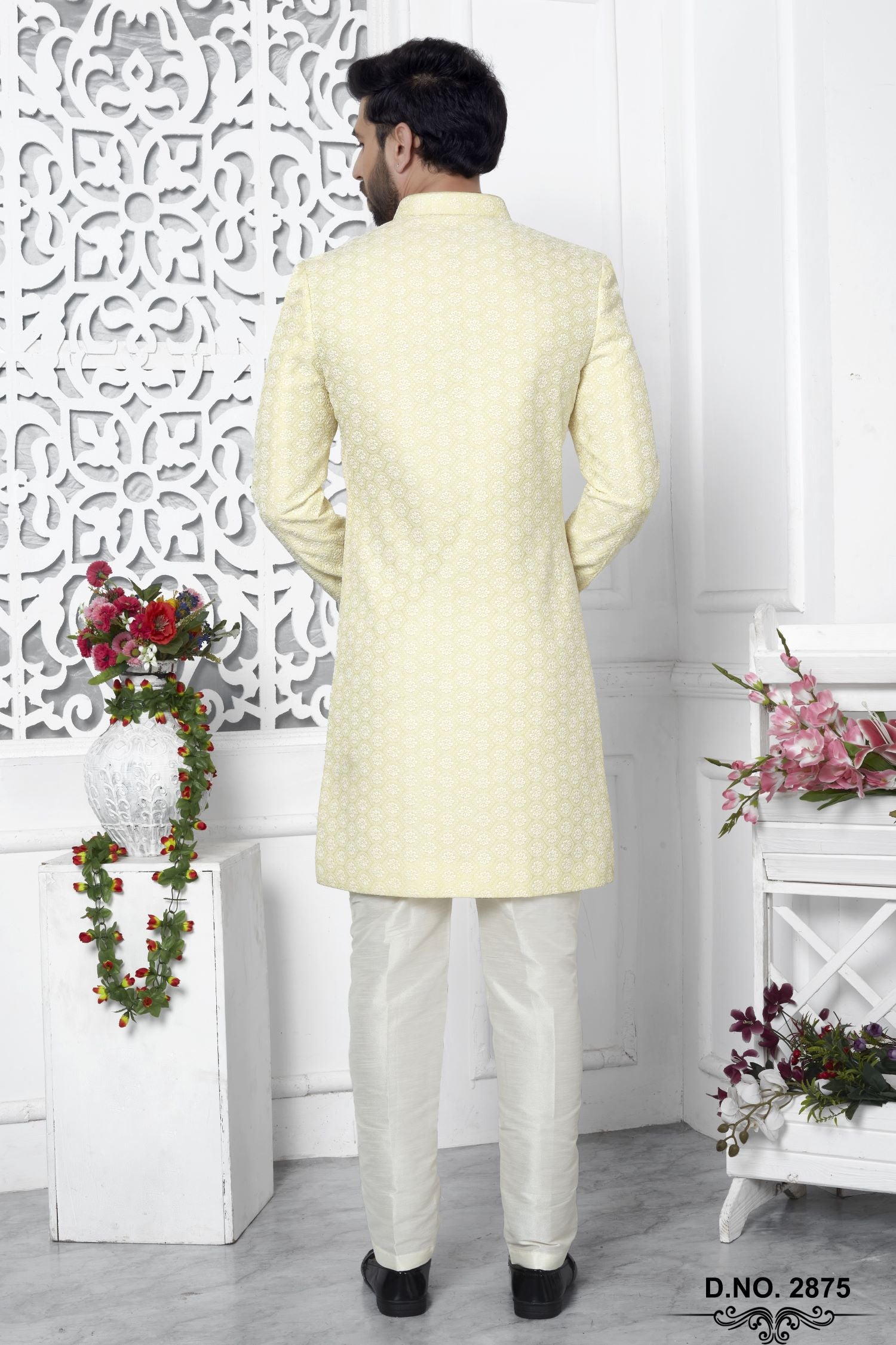 Ivory Art Silk Embroidery Work Wedding Reception Dress for Male Indo Western