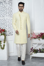 Ivory Art Silk Embroidery Work Wedding Reception Dress for Male Indo Western