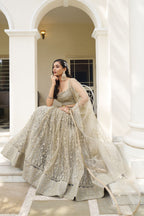 Ivory Net Embroidered Lehenga Choli For Indian Festival & Weddings - Thread Embroidery Work, Sequence Embroidery Work