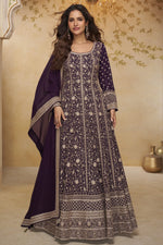 Purple Georgette Anarkali Dress with Zari Embroidery