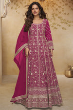 Dark Pink Georgette Anarkali Dress with Zari Embroidery