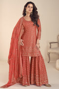 Latest Plazo Design for Wedding in Orange Georgette with Thread and Sequins Work