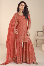 Latest Plazo Design for Wedding in Orange & Georgette with Embroidery Work