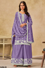 Lavender Chinon Silk Wedding Plazo Dress for Women with Thread Embroidery