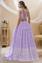 Lavender Georgette Lehenga Choli For Indian & Pakistani Wedding Festival - Sequins & Thread Embroidery Work, Zari Work