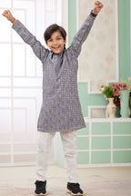 Lavender Gray Art Silk Father Son Matching Combo Indo Western Traditional Sherwani Long Kurta & Pajama Suit for Wedding - Embroidery Work