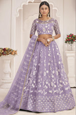 Lavender Net Lehenga Choli For Indian & Pakistani Wedding Festival - Zari Work, Thread & Sequins Embroidery Work