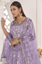 Lavender Net Lehenga Choli For Indian & Pakistani Wedding Festival - Zari Work, Thread & Sequins Embroidery Work