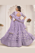 Lavender Net Lehenga Choli For Indian & Pakistani Wedding Festival - Zari Work, Thread & Sequins Embroidery Work