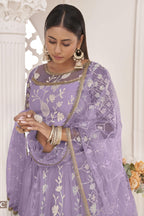Lavender Net Lehenga Choli For Indian & Pakistani Wedding Festival - Zari Work, Thread & Sequins Embroidery Work