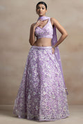 Lavender Net Pastel Lehenga Choli with Sequins and Thread Embroidery