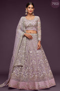 Lavender Net Pastel Lehenga with Intricate Zari and Thread Work