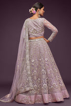 Lavender Net Pastel Lehenga with Intricate Zari and Thread Work