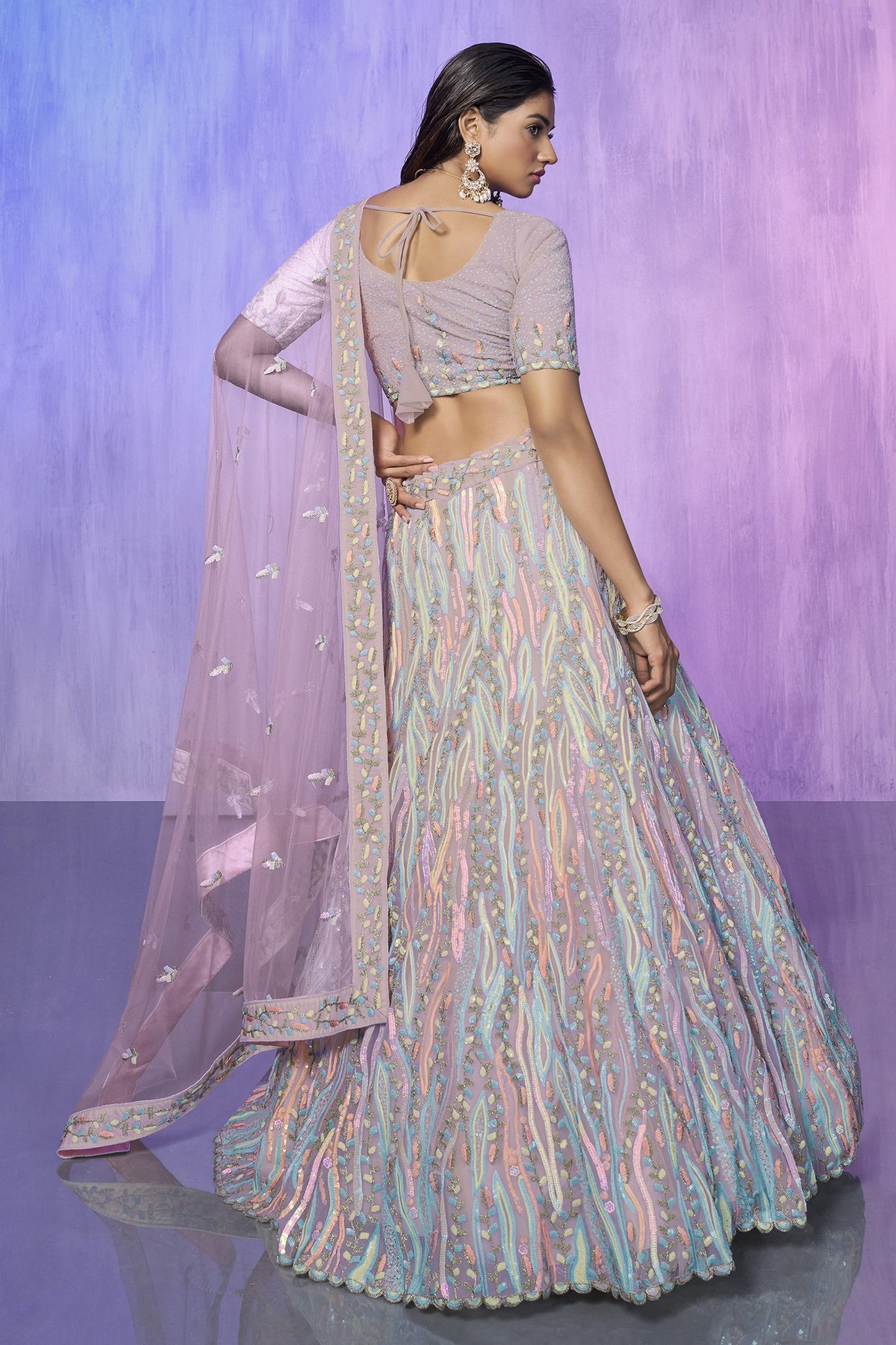 Lavender Pakistani Organza Lehenga Choli For Indian Festivals & Weddings - Embroidery Work,