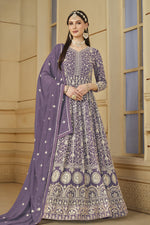 Lavender Georgette Thread Work Anarkali for Wedding Function