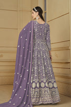 Lavender Georgette Thread Work Anarkali for Wedding Function