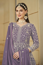 Lavender Georgette Thread Work Anarkali for Wedding Function