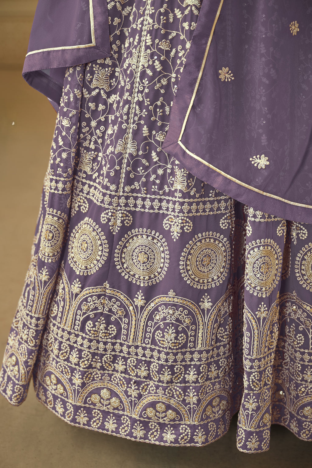 Lavender Georgette Thread Work Anarkali for Wedding Function