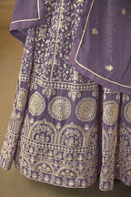Lavender Georgette Thread Work Anarkali for Wedding Function