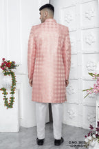 Light Baby Pink Art Silk Wedding Kurta for Men & Pajama Sherwani