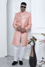 Light Baby Pink Art Silk Wedding Kurta for Men & Pajama Sherwani