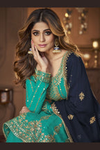 Light Blue Georgette Salwar Kameez Lengha Suit For Indian Wedding & Festival - Embroidery Sequence Work