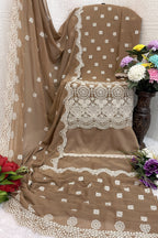 Light Brown Georgette Kameez With Pant For Indian & Pakistani Wedding Festival - Embroidery Work