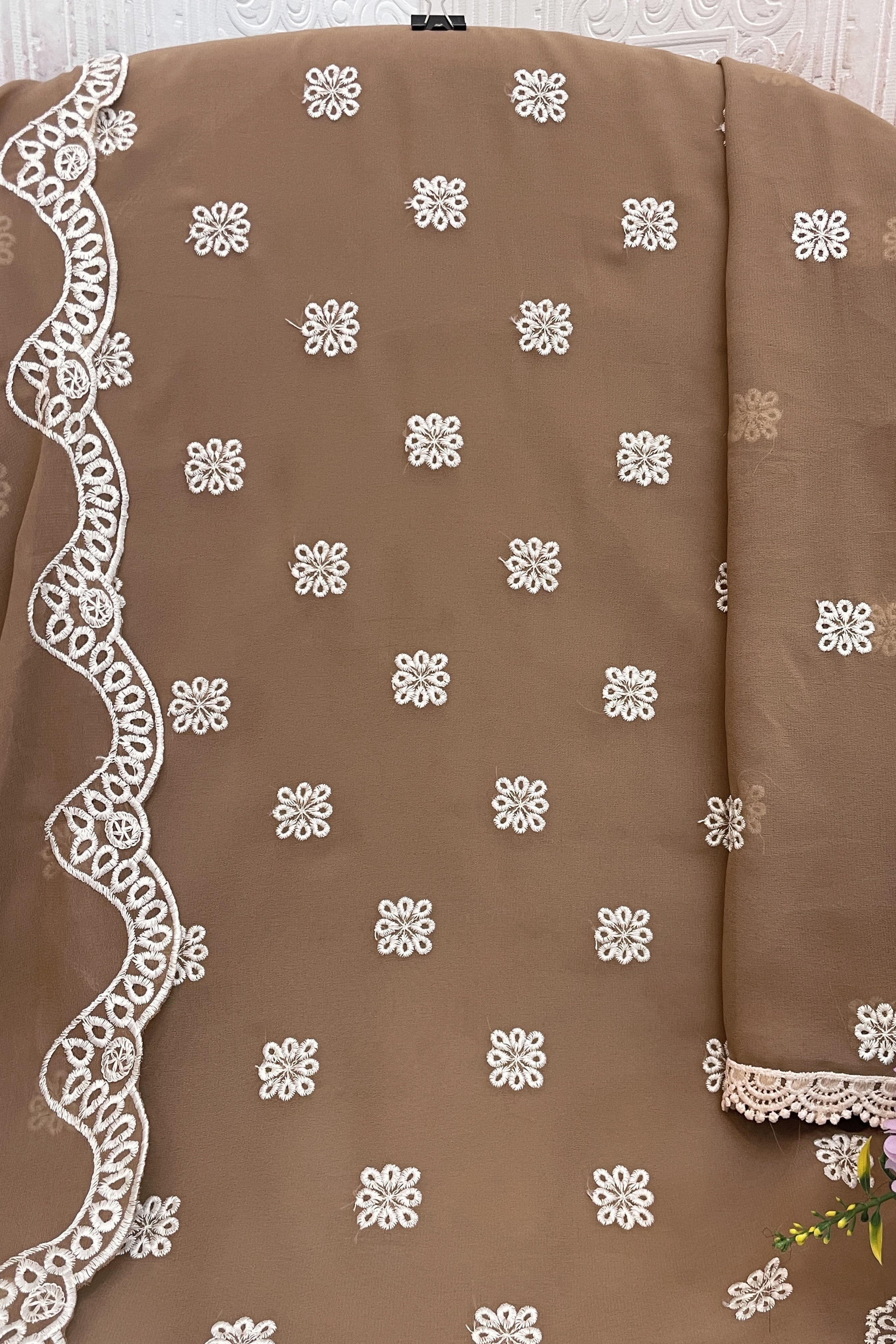 Light Brown Georgette Kameez With Pant For Indian & Pakistani Wedding Festival - Embroidery Work