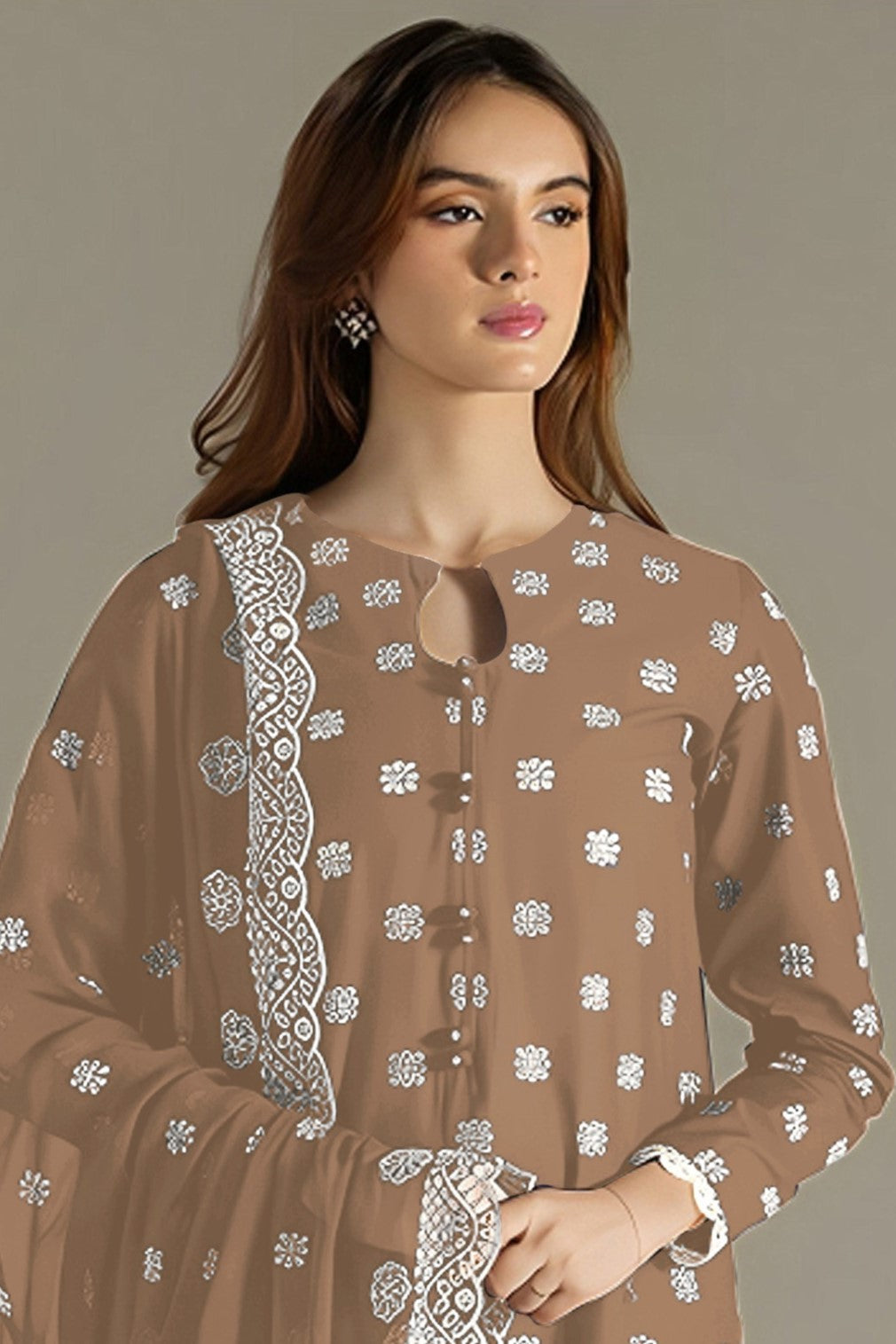 Light Brown Georgette Kameez With Pant For Indian & Pakistani Wedding Festival - Embroidery Work