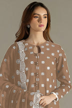 Light Brown Georgette Kameez With Pant For Indian & Pakistani Wedding Festival - Embroidery Work