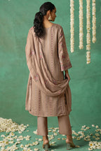 Dusty Rose Organza Kameez with Pant & Chiffon Dupatta For Ladies Indian Festivals & Weddings - Thread Embroidery Work