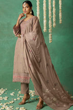 Dusty Rose Organza Kameez with Pant & Chiffon Dupatta For Ladies Indian Festivals & Weddings - Thread Embroidery Work