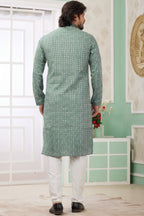 Light Green Art Silk Indo Western Traditional Sherwani Long Kurta & Pant Suit for Men for Wedding - Embrodery Work