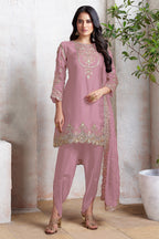 Light Pink Georgette Kameez With Dhoti Suit For Indian & Pakistani Wedding Festival - Thread & Sequence Embroidery