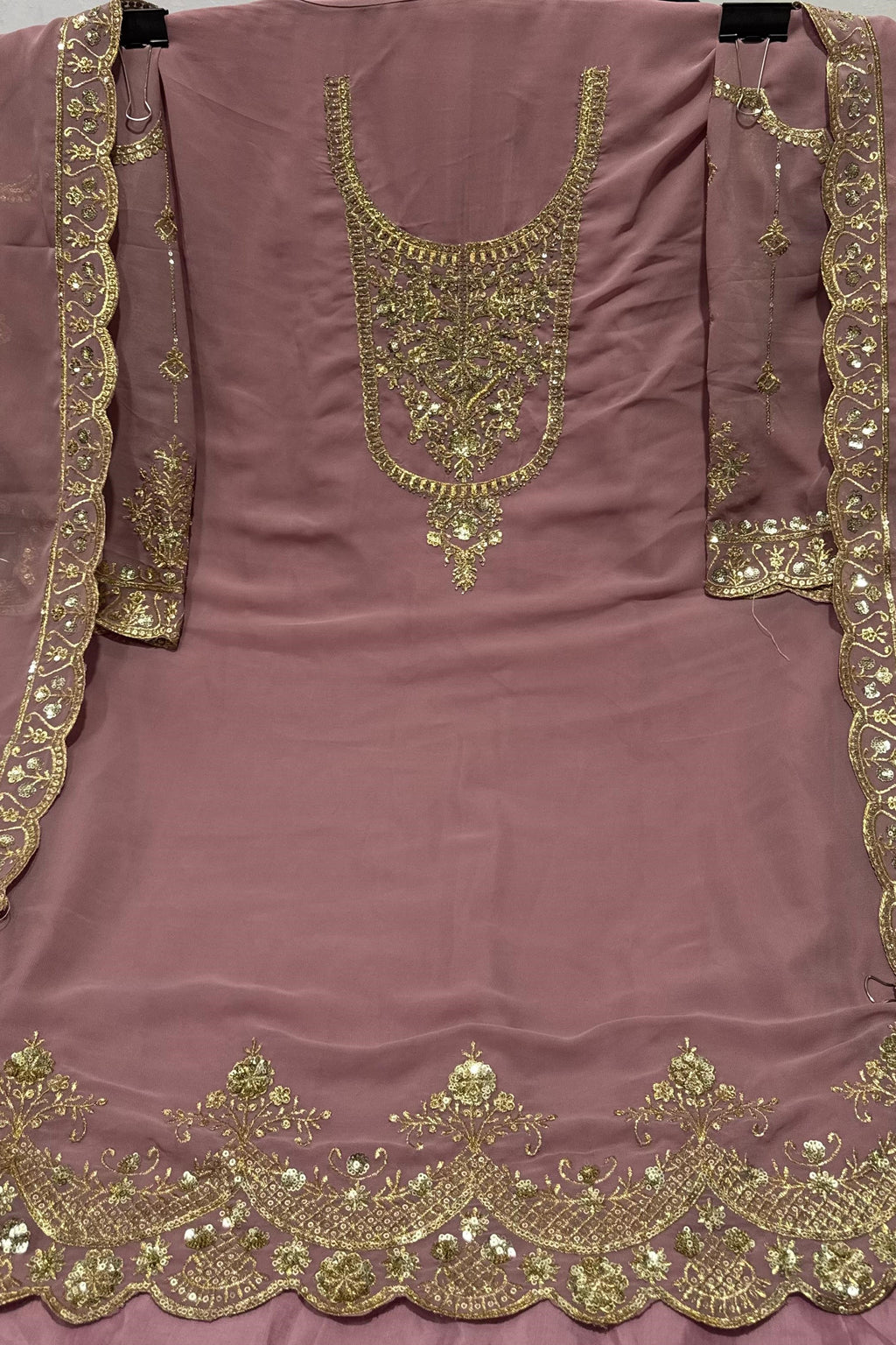 Light Pink Georgette Kameez With Dhoti Suit For Indian & Pakistani Wedding Festival - Thread & Sequence Embroidery