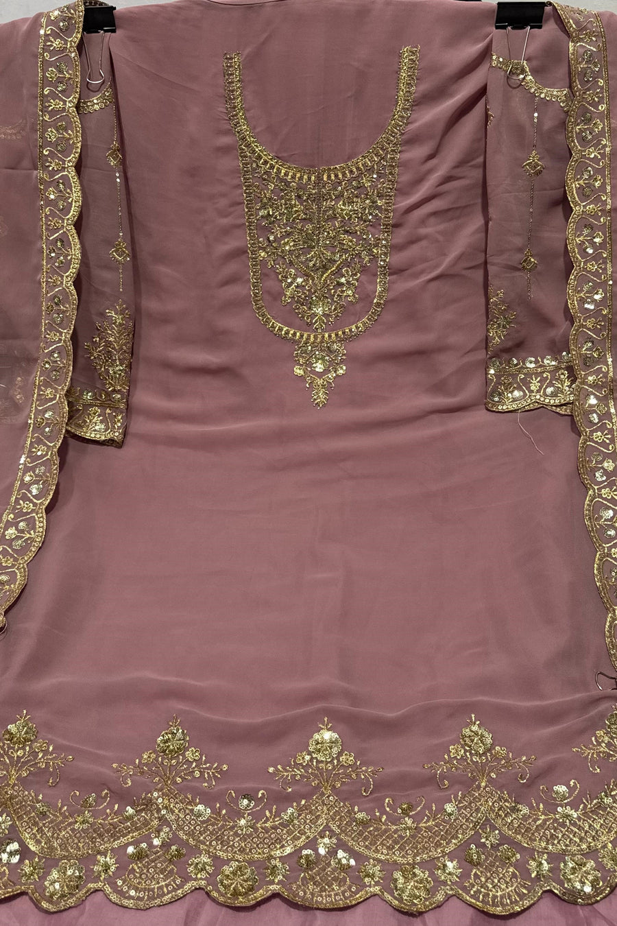 Light Pink Georgette Kameez With Dhoti Suit For Indian & Pakistani Wedding Festival - Thread & Sequence Embroidery