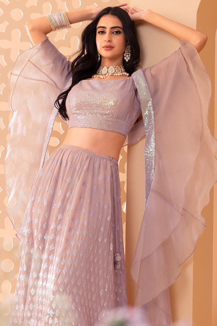 Light Pink Georgette Lehenga Choli For Indian Festivals & Pakistani Weddings Dress - Sequence Embroidery Work, Zari Work 34 Light Pink Georgette Lehenga Choli For Indian Festivals & Pakistani Weddings Dress - Sequence Embroidery Work, Zari Work 34