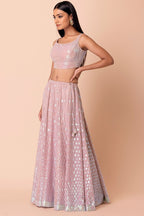 Light Pink Georgette Lehenga Choli For Indian Festivals & Pakistani Weddings Dress - Sequence Embroidery Work, Zari Work