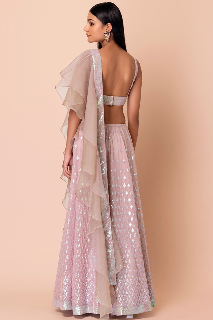 Light Pink Georgette Lehenga Choli For Indian Festivals & Pakistani Weddings Dress - Sequence Embroidery Work, Zari Work