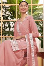Peach Georgette Palazzo Suit For Indian & Pakistani Wedding Festival - Embroidery Work