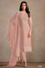 Light Pink Organza Silk Kameez With Pant For Indian & Pakistani Wedding Festival - Embroidery Work