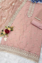 Light Pink Organza Silk Kameez With Pant For Indian & Pakistani Wedding Festival - Embroidery Work