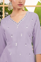 Light Purple Georgette Palazzo Suit For Indian & Pakistani Wedding Festival - Embroidery Work