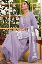 Light Purple Georgette Palazzo Suit For Indian & Pakistani Wedding Festival - Embroidery Work