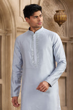 Light Sky Blue Art Silk Kurta Pajama for Male with Real Mirror Work