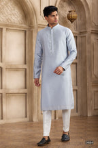 Light Sky Blue Art Silk Kurta Pajama for Male with Real Mirror Work