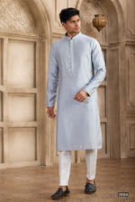 Light Sky Blue Art Silk Kurta Pajama for Male with Real Mirror Work
