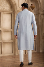 Light Sky Blue Art Silk Kurta Pajama for Male with Real Mirror Work