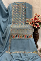 Light Teal Chinon Silk Kameez With Palazzo Suit For Indian & Pakistani Wedding Festival - Thread & Sequence Embroidery