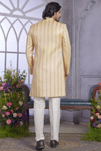 Peach Art Silk Indo Western Traditional Sherwani Kurta with Jacket & Pant for Men for Wedding - Embroidery Work